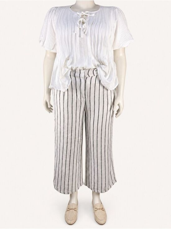 Dex Pants - Dex Linen Blend White Black Stripe Wide Leg Crop Pants Pleated Coastal XL NWT